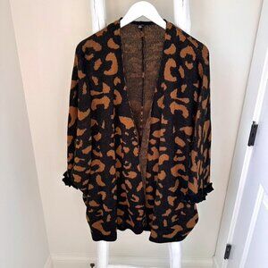 Dress Up Nora Luxe Knit Leopard Ruffle Open Cardigan SZ M